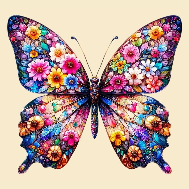 Papillon décoré de fleurs