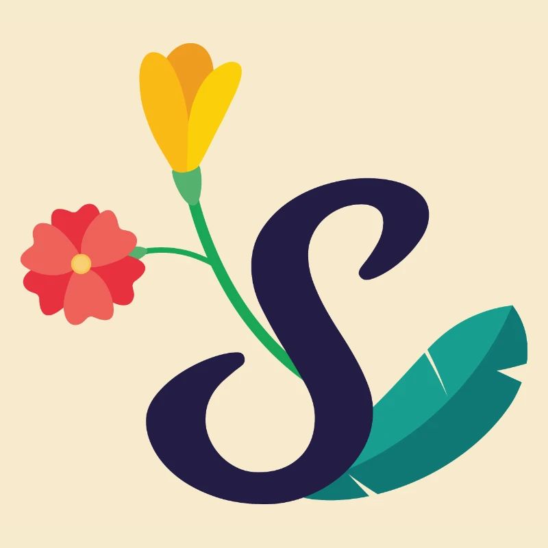 Eleganter Buchstabe 'S' mit Blumen