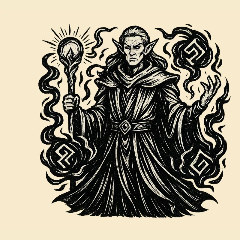Mystical wizard with symbols