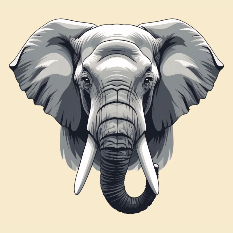 Elephant Head Grayscale Vector