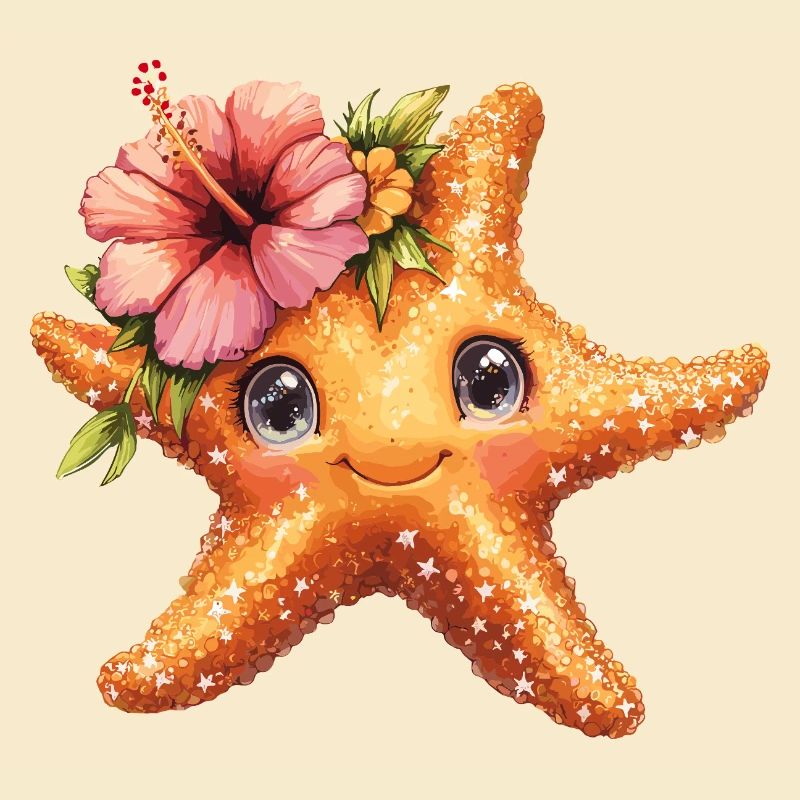 Étoile de mer douce avec fleur d’hibiscus