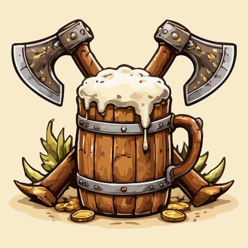 Bierfass mit Äxten Wikinger