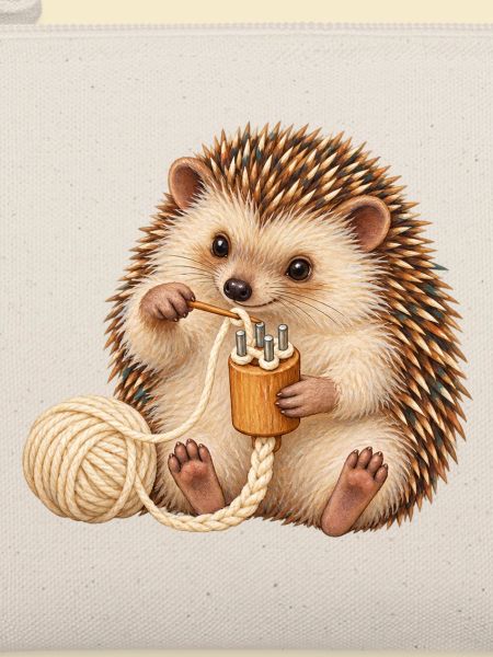 Igel arbeitet mit einer Strickliesel