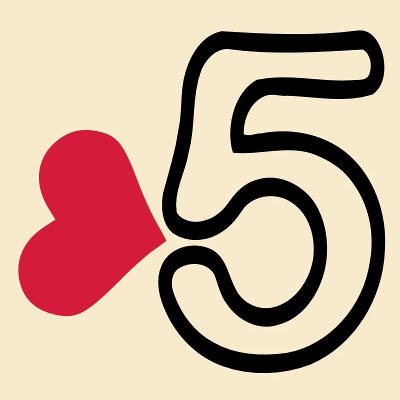 Nummer 5 und roten Herzen