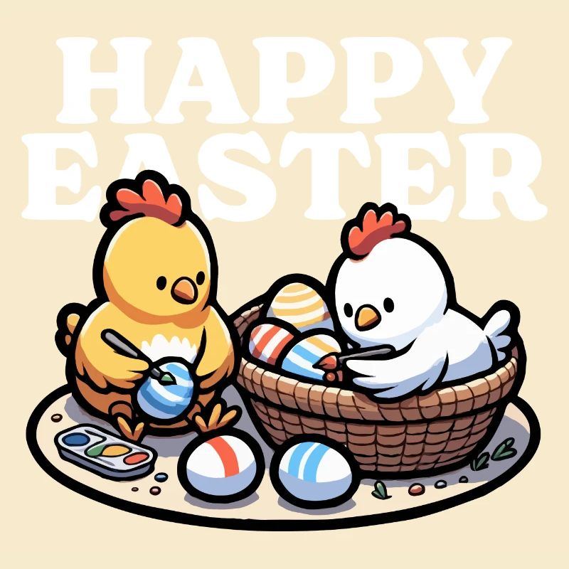 Happy Easter – Cute chicks paint Easter eggs
