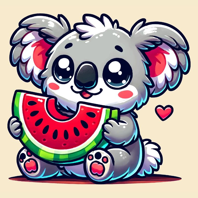 L’adorable koala déguste un morceau de pastèque