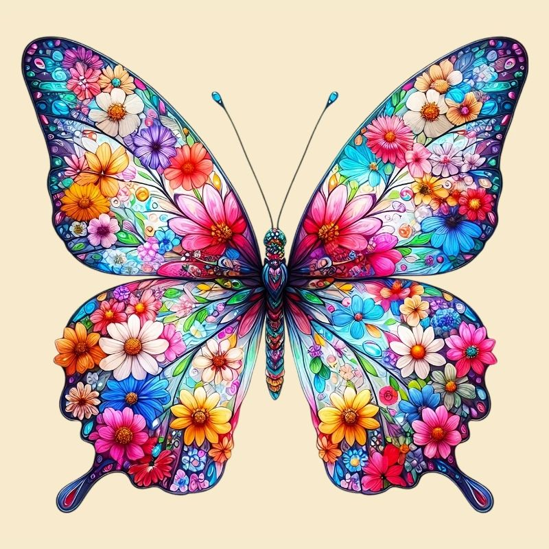 Papillon décoré de fleurs