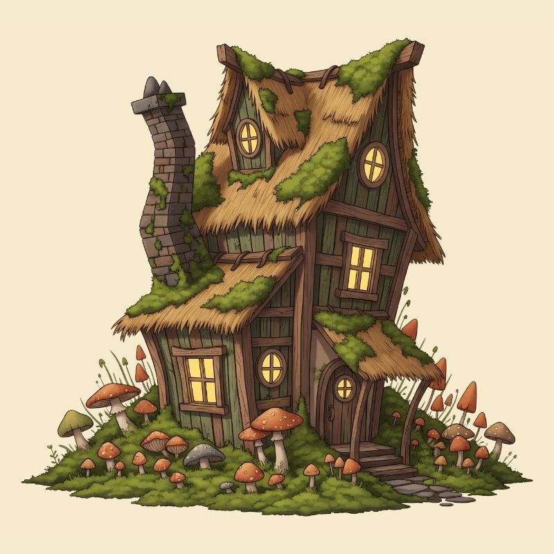 Fabuleuse maison forestière avec champignons
