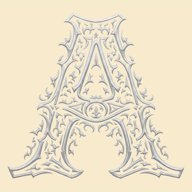 Buchstabe A mit silbernen Arabesken