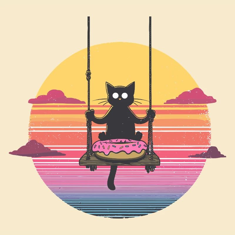 Balançoire de chat au coucher du soleil du beignet