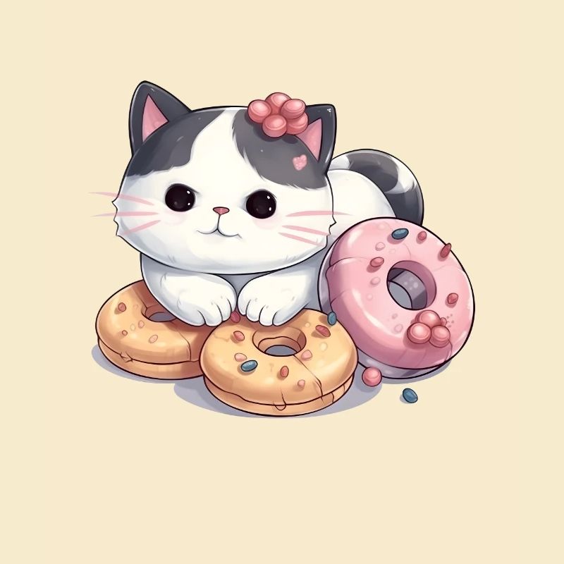 Kawaii Katze mit Donut