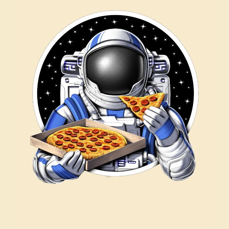 astronaute de l’espace mangeant de la pizza