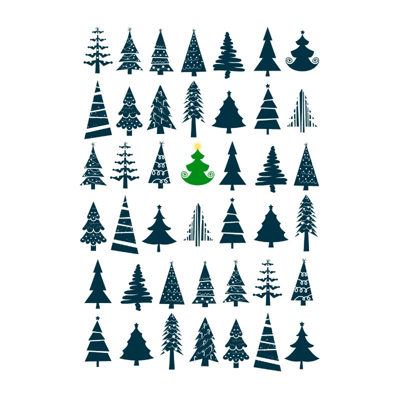 Shining star on green Christmas tree pattern