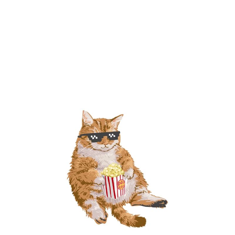 Gros chat mangeant du maïs soufflé