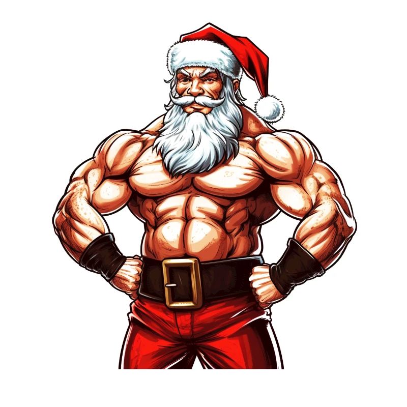 Santasaurus Flex: Christmas Bodybuilder with Santa
