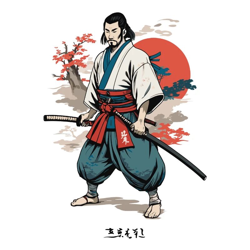 Design d’épéiste rétro Samurai Ninja Ukiyo-E