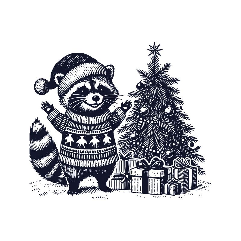 Fröhlicher Waschbär Mit Weihnachtsbaum
