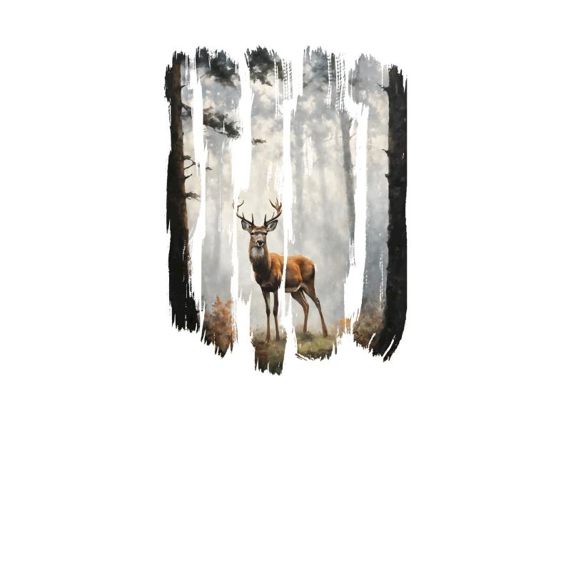 Triptychon Hirsch in nebligen Wäldern