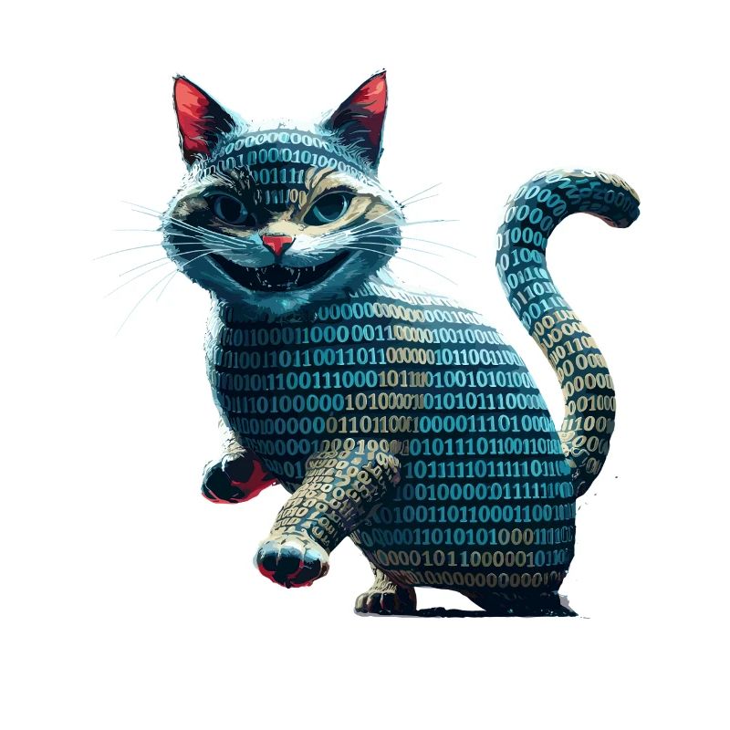 Tech cat with binary code for programmers and