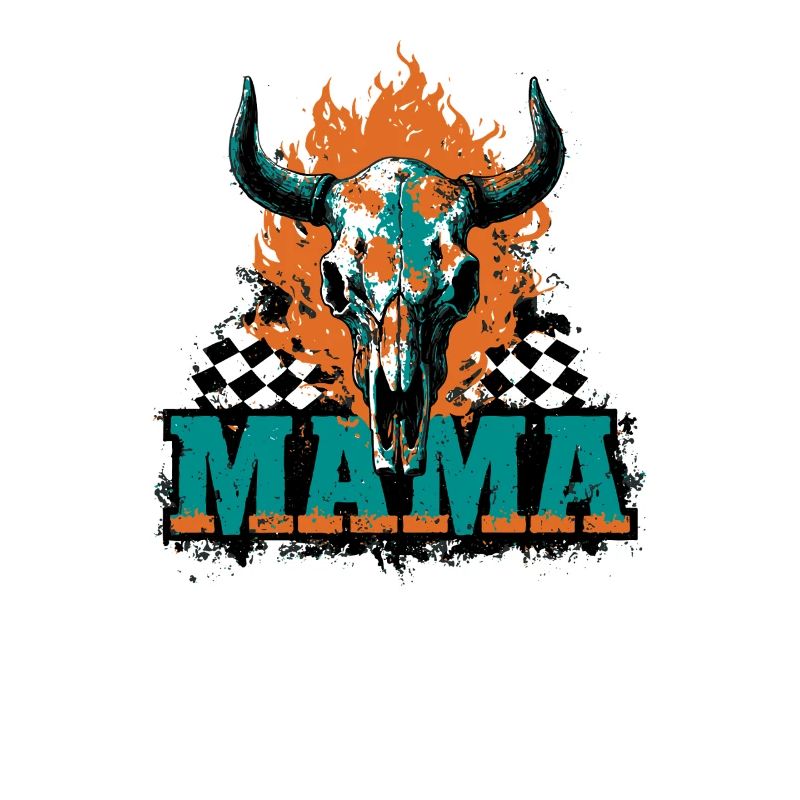 Halloween Mom Skull Flames Checkerboard Pattern