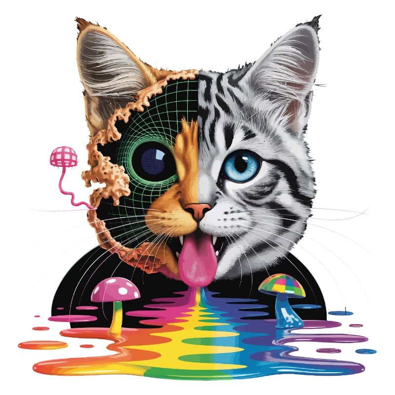 Surreal Cat Half-Glitch Design