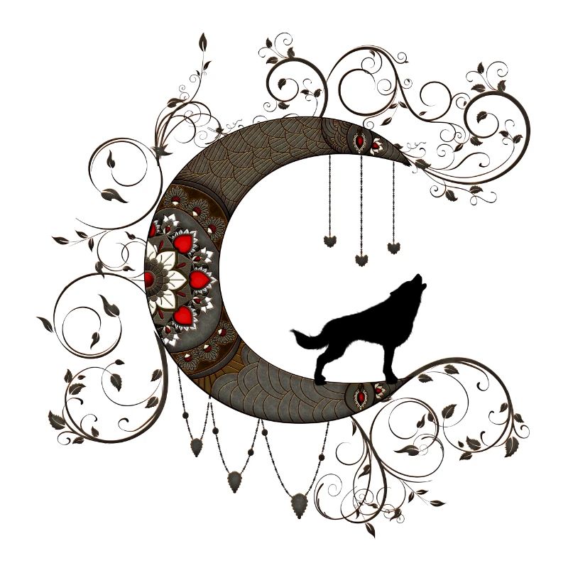 Wundervoller Mond mit Wolf