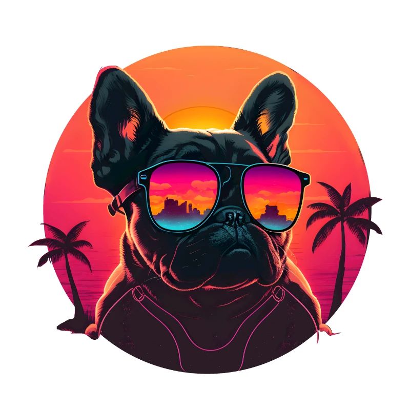 Synthwave bouledogue français Sunset