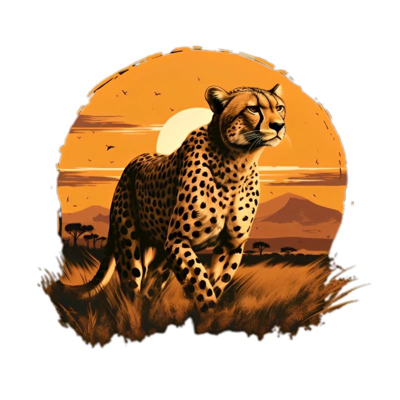Guépard courant au coucher du soleil
