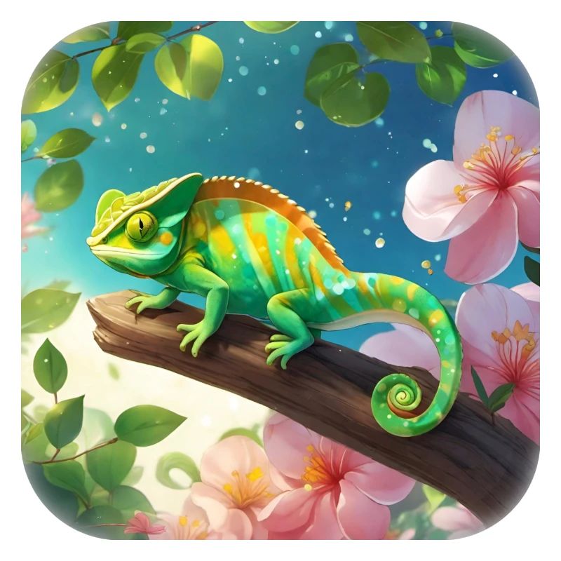 Caméléon avec des fleurs Fleurs