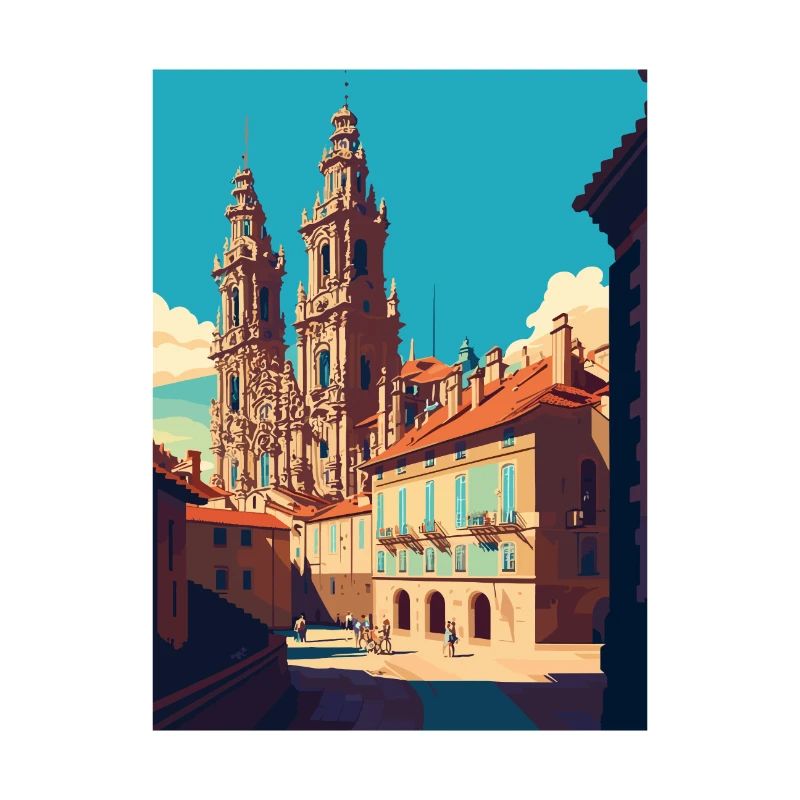 Saint-Jacques-de-Compostelle Espagne Affiche de voyage Vintage