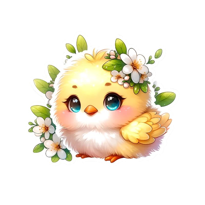 Sweet Easter Chick With Spring Flowers