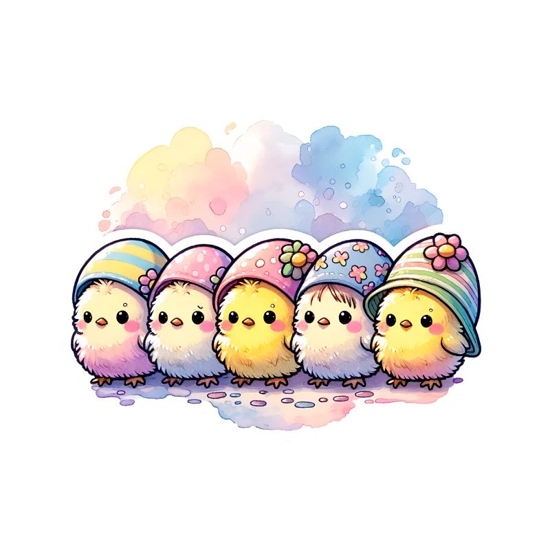 Cute Group of Chicks With Easter Egg