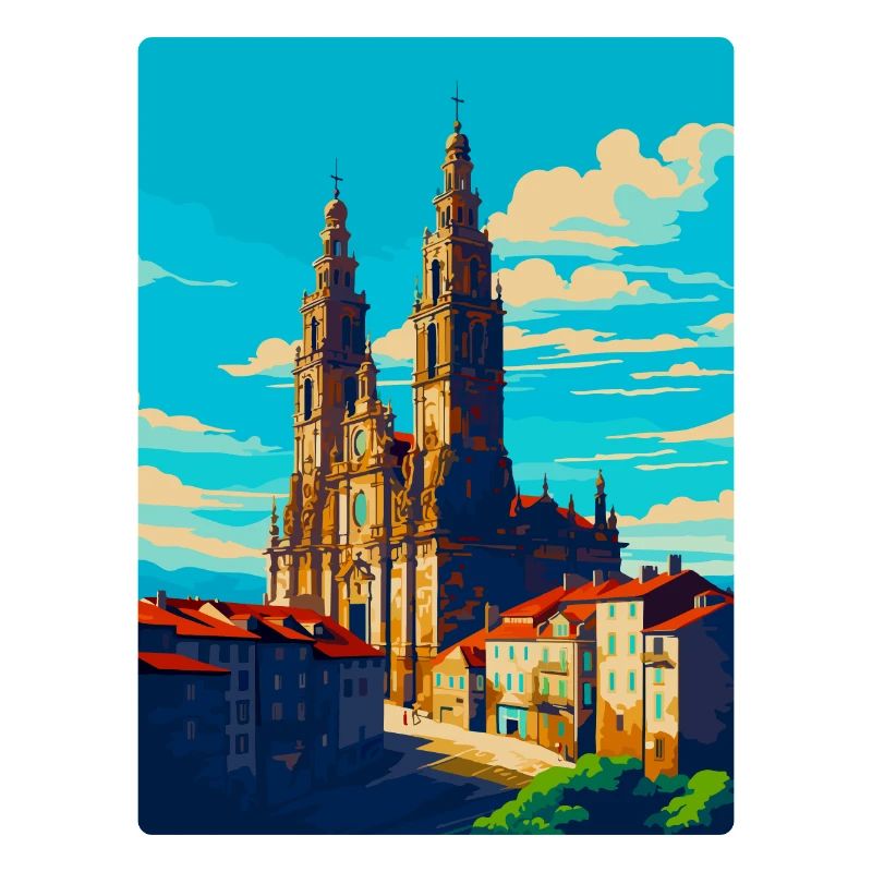 Saint-Jacques-de-Compostelle Espagne Affiche De Voyage Vintage