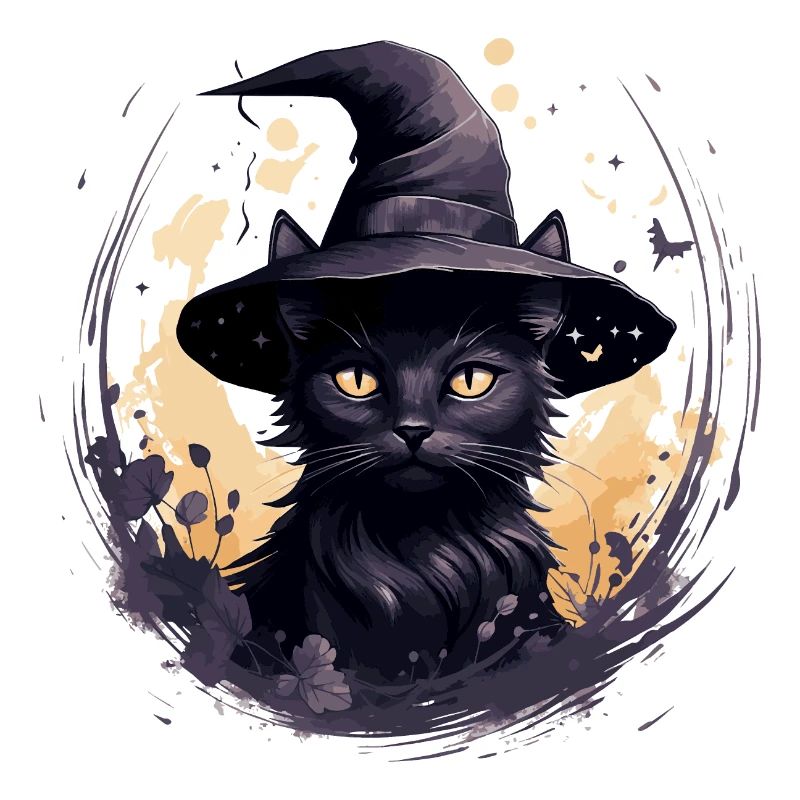 Schwarze Katze mit Hexenhut