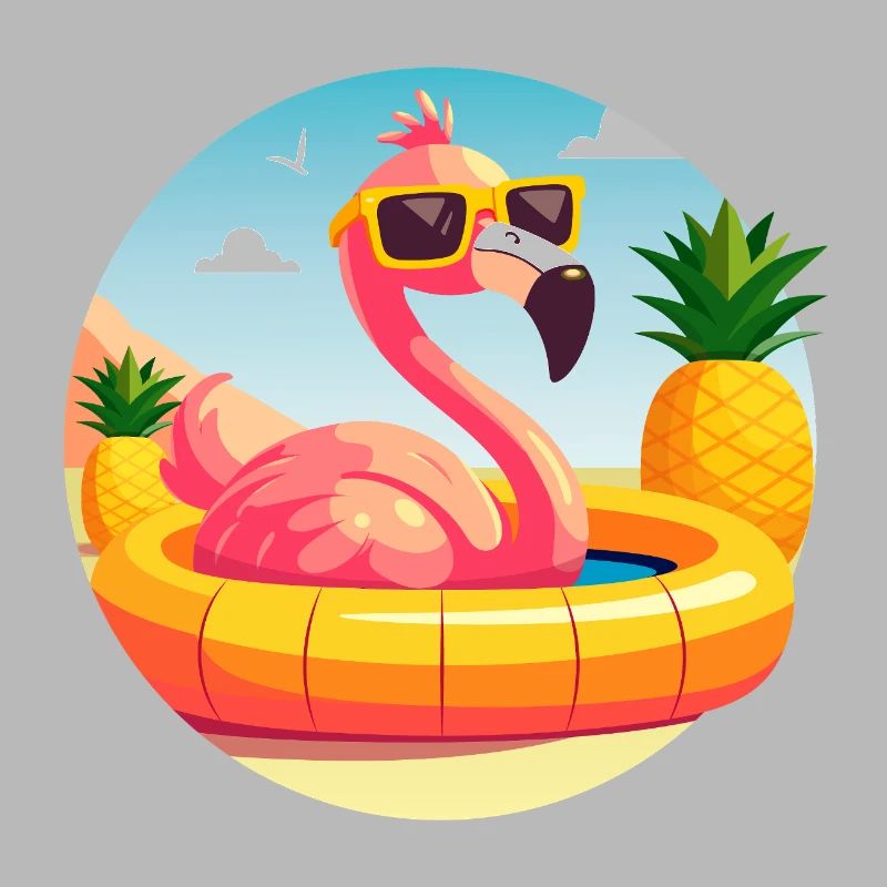 Flamingo and Pineapple Cute Vector Drawing