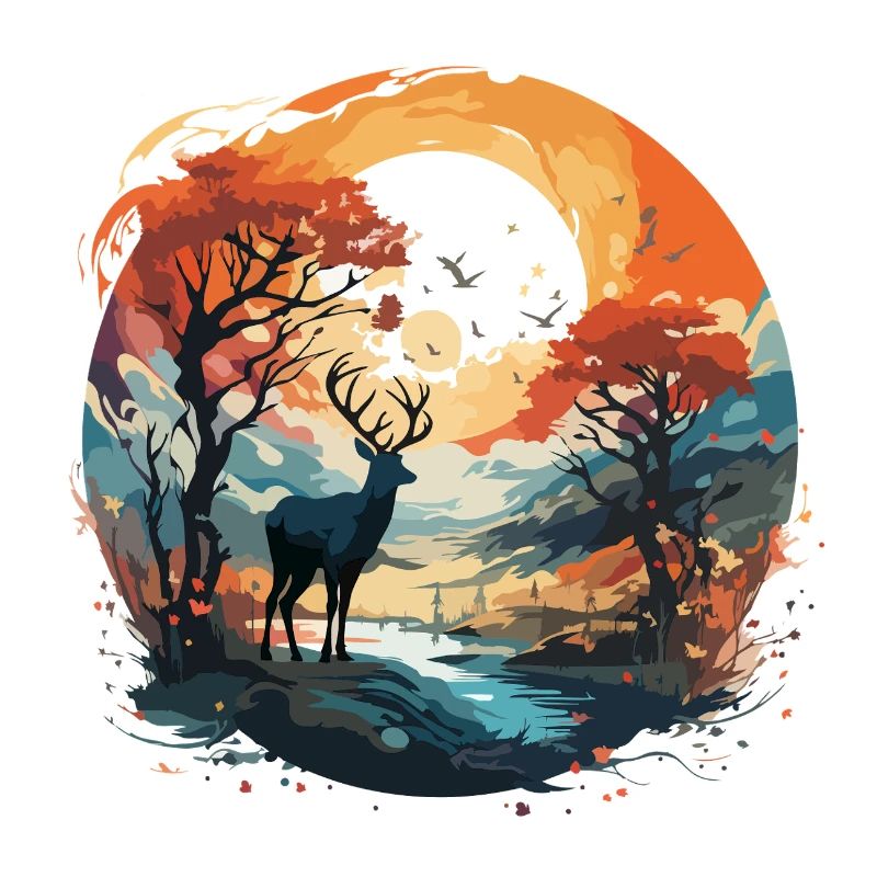 Cerf dans le cercle d’automne