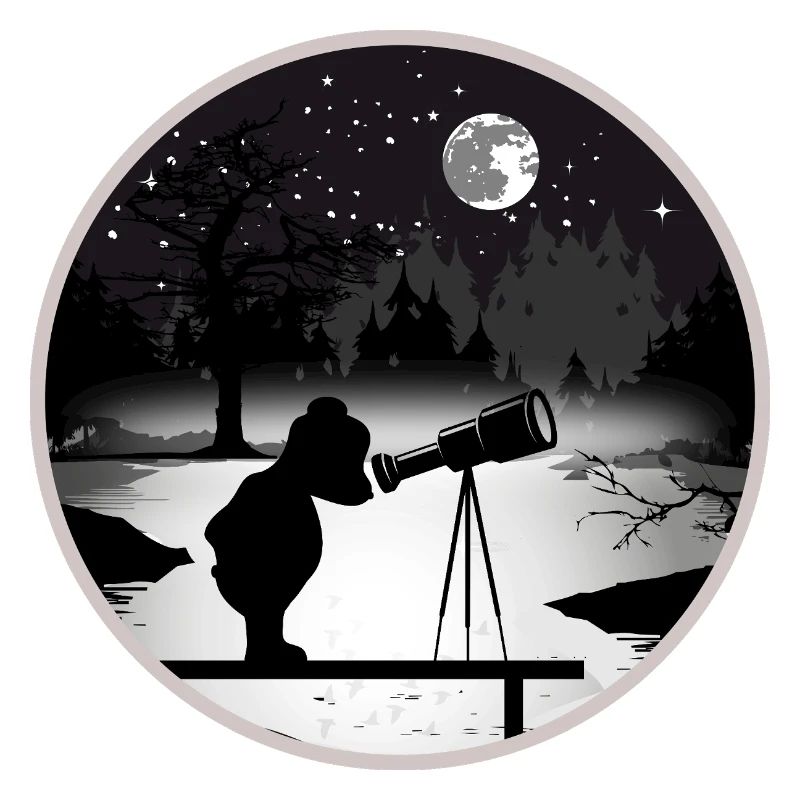 Bear with telescope under the starry sky