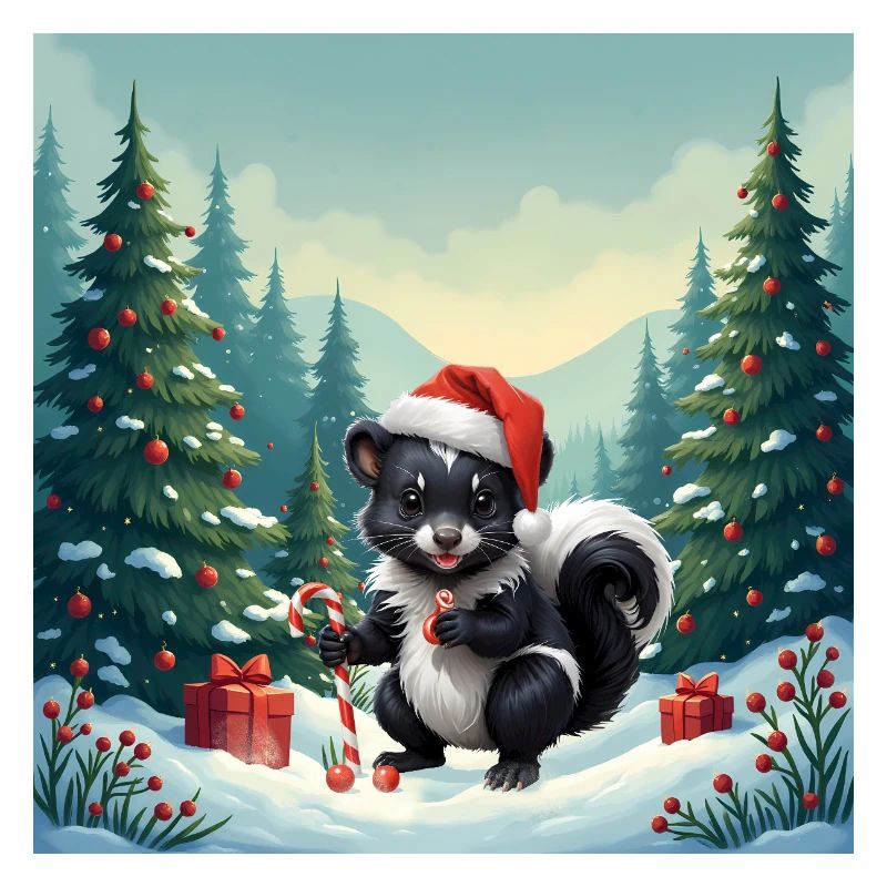 Moufette de Noël dans la forêt enneigée