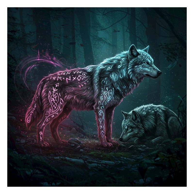 Neon runes Wolfwald in the moonlight