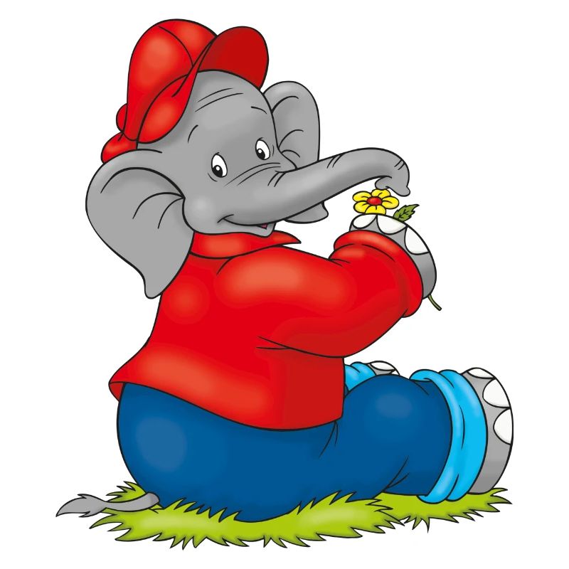 Benjamin Blümchen sitzt auf der Wiese