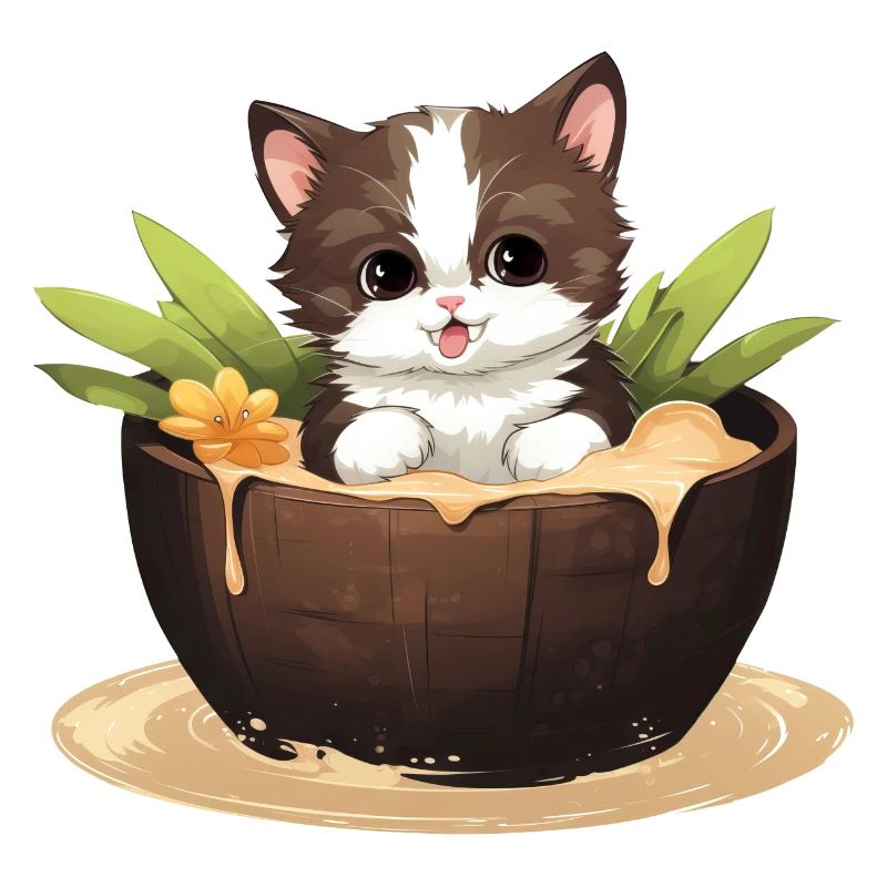 Cat with Coconut, Cute Summer Design