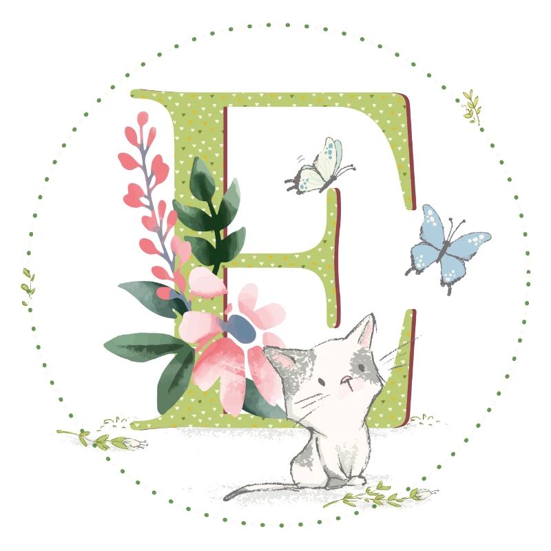 Première lettre E avec chat