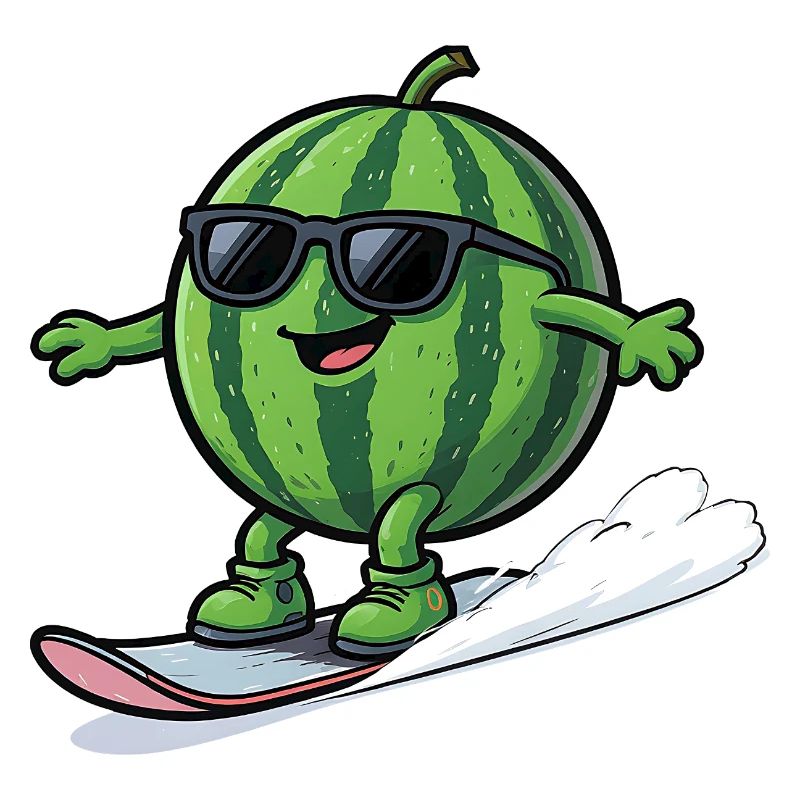 Snowboard pastèque avec des lunettes de soleil