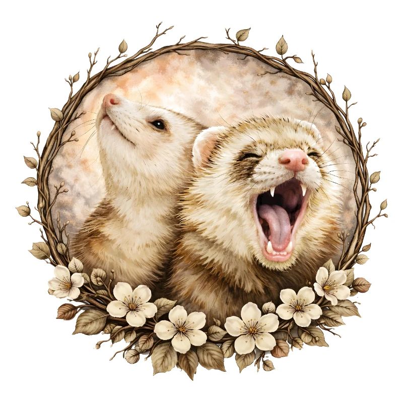 Furets dans le cercle des fleurs
