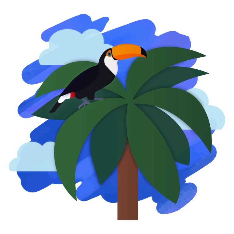 Toucan (palm tree, sky)