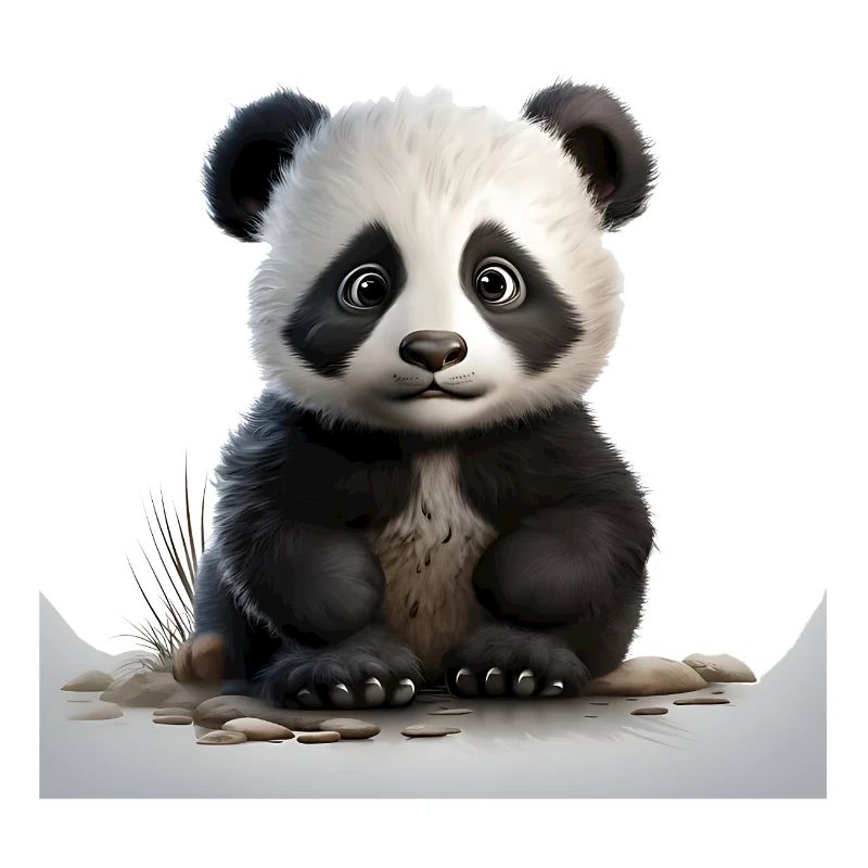 Cuddly panda baby on pebble path