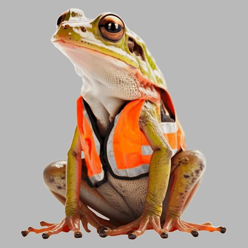 Frosch mit Sicherheitswarnweste