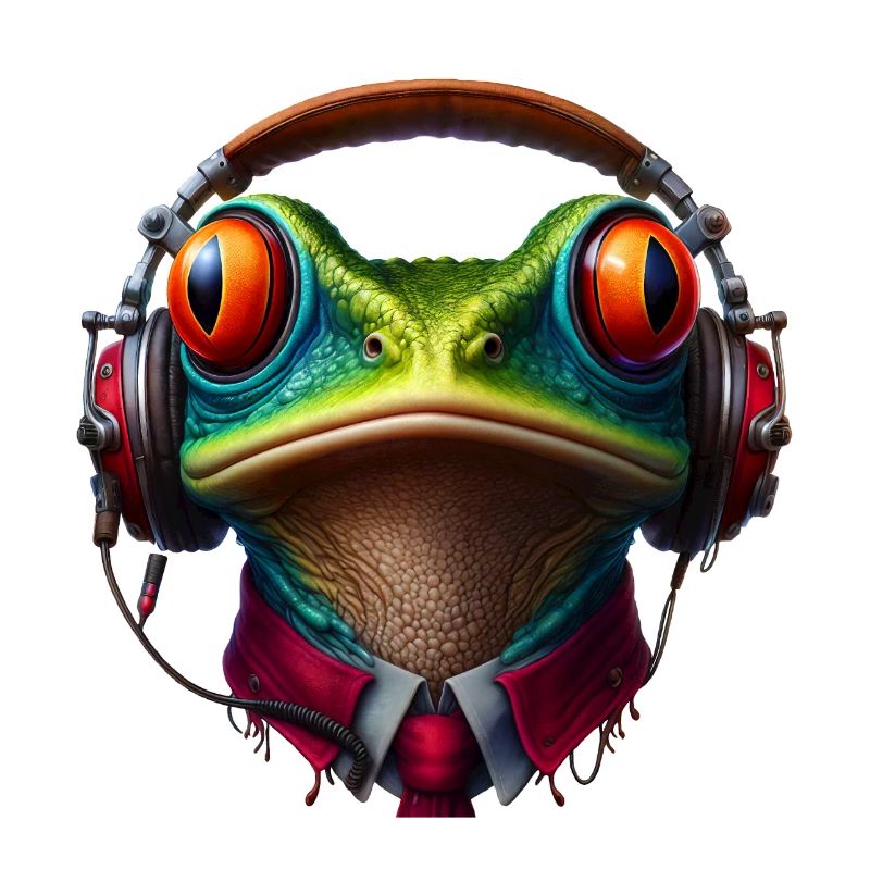 Frosch mit Kopfhörer und Krawatte