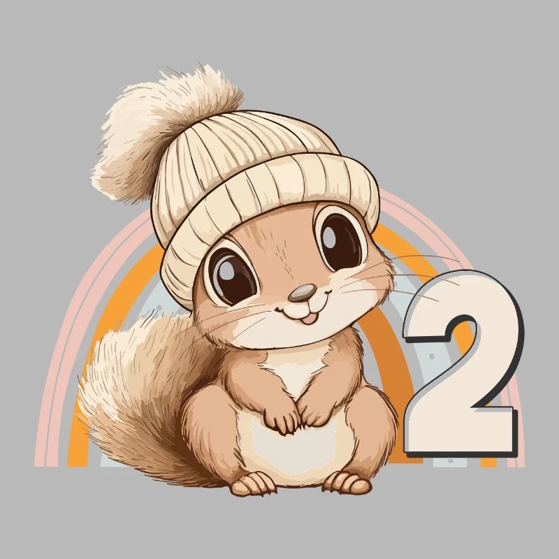 2. Geburtstag Eichhörnchen Regenbogen Süß Niedlich