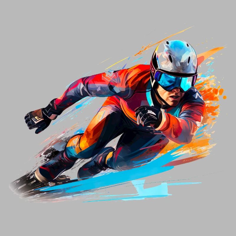 Fahrender Skirennfahrer mit Farbexplosion
